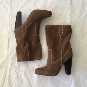 MIA‎ suede calf high. Stack heel 8.5 Cocoa brown